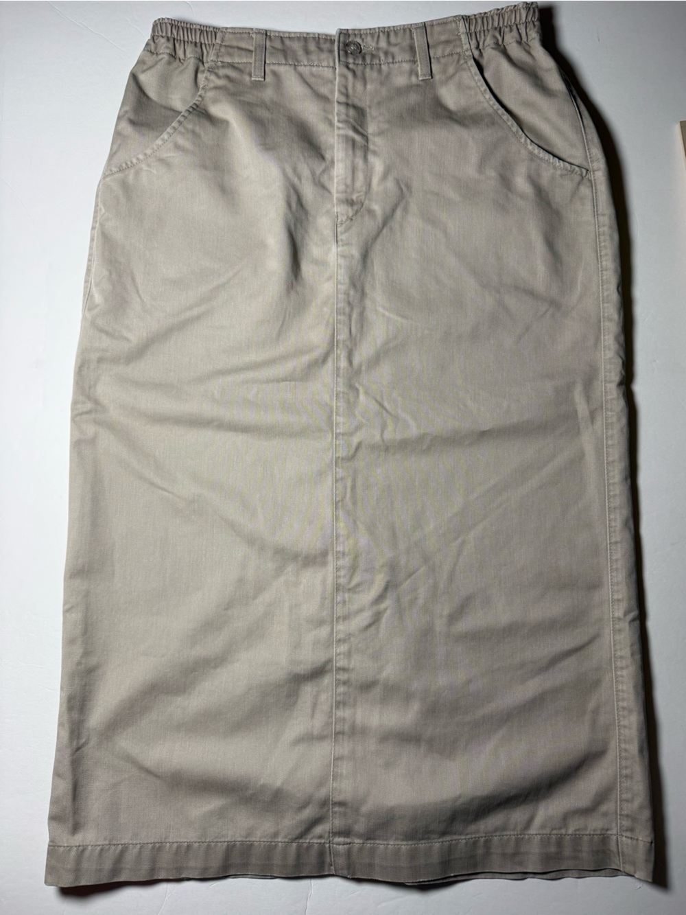 Lee Casuals Khaki Midi Skirt Women’s Long Utility Elastic Waist Size L